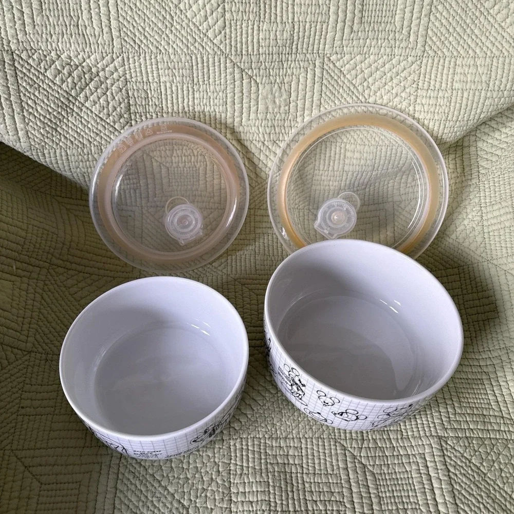Disney Sketchbook Mickey Mouse & Pluto Ceramic Storage Bowls Containers w/Lids
